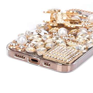 iFiLOVE iPhone 12 Pro Max Bling Case - Luxury 3D Sparkle Glitter Diamond Crystal Rhinestone Charm, 6.7 inch (Champagne)