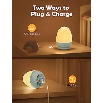 JolyWell Night Lights for Kids with Stable Charging Pad, Touch Control&Timer Setting, ABS+PC Baby Egg Lamp for Breastfeeding，Blue