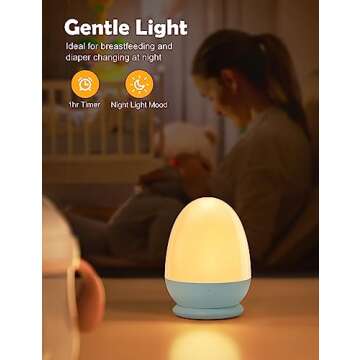 JolyWell Night Lights for Kids with Stable Charging Pad, Touch Control&Timer Setting, ABS+PC Baby Egg Lamp for Breastfeeding，Blue