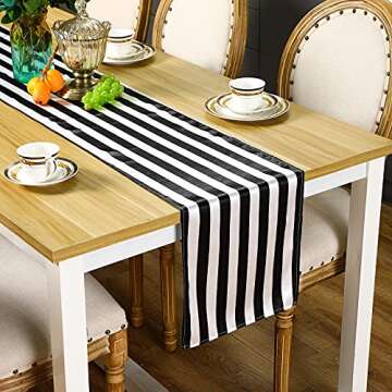 Tatuo Black and White Striped Table Runner Set - Elegant Decor