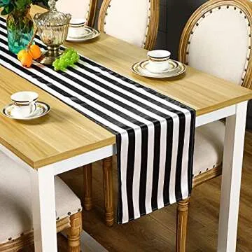 Tatuo Black and White Striped Table Runner Set - Elegant Decor