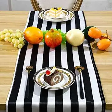 Tatuo Black and White Striped Table Runner Set - Elegant Decor