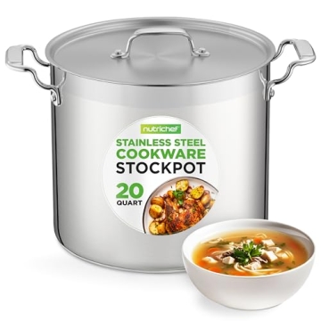 NutriChef 20 Quart Heavy-Duty Stockpot with Stainless Lid - Ideal for Induction, Gas & Electric Cook...