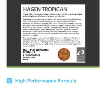 HARI Tropican Bird Food, Hagen Parrot Food with Peanuts & Sunflower Seeds, Parrot Granules for Small Parrots, High Performance 2 mm, 25 lb Bag (packaging may vary)