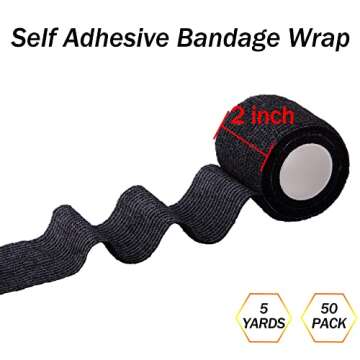 BQTQ 50 Rolls Self Adhesive Bandage Wrap 2 Inch Black Tape for Sprains and Support