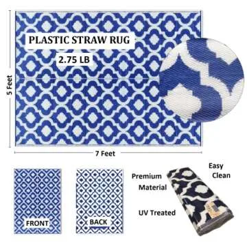 BalajeesUSA Outdoor Rug - 5x7 feet, Multi Color, Reversible, Portable, for Camping picnic, Waterproof, Plastic straw patio rugs, RV camper mat 477