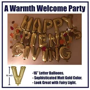 Emuya Friendsgiving Party Decorations - Happy Friendsgiving Decor Banner Set, & PDF Download Foil Balloons Garland, Fairy light, Gold Balloon Letters & 13' Paper Fall Leaf - Table & Backdrop Ideas