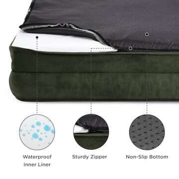 Bedsure Orthopedic Dog Bed for Large Dogs - Big Washable Dog Sofa Beds Large, Supportive Foam Pet Couch Bed with Removable Washable Cover, Waterproof Lining and Nonskid Bottom, Dark Green