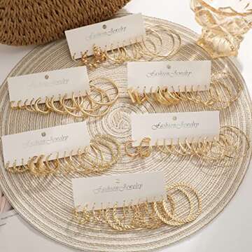 36 Pairs Gold Hoop Earrings for Women,Fashion Big and Small Gold Earrings Set,Multipack Hypoallergen...