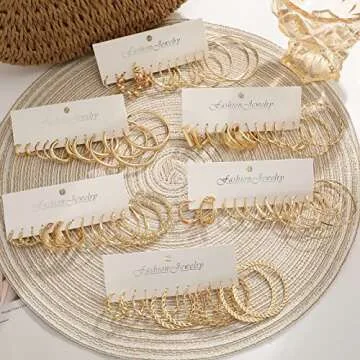36 Pairs Gold Hoop Earrings for Women,Fashion Big and Small Gold Earrings Set,Multipack Hypoallergen...