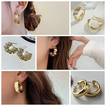 36 Pairs Gold Hoop Earrings for Women,Fashion Big and Small Gold Earrings Set,Multipack Hypoallergenic Chunky Gold Hoops for Birthday Party Jewelry Gift (gold)