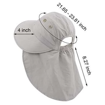 Womens Outdoor Sun Hat UV Protection Wide Brim Mesh Foldable Ponytail Summer Beach Fishing Hats Safari Cap with Neck Flap Light Gray