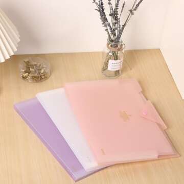 SKYDUE Accordion File Organizer, File Folders with 5 Pockets, Portable Document Organizer, Pink School Office Supplies
