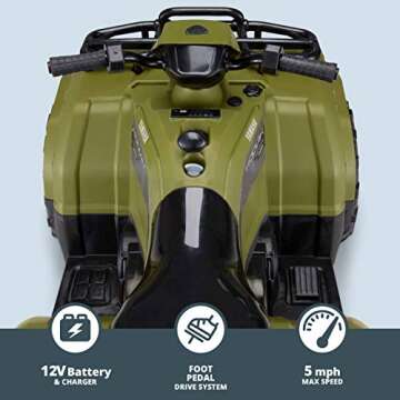 Kid Trax Yamaha ATV Toddler/Kids Electric Ride On Toy, 12 Volt, 3-7 yrs Old, Max Weight 88 lbs, Single or Double Riders, MP3 Player Input, Kodiak Green