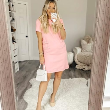 SeeLuNa Tweed Dress - Vintage Short Sleeve A-line Style