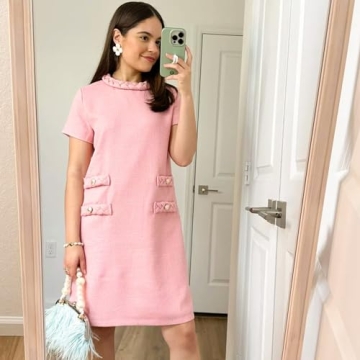 SeeLuNa Tweed Dress - Vintage Short Sleeve A-line Style