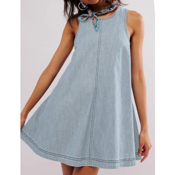 TBETNE Women’s Denim Dress Casual Summer Sleeveless Mini