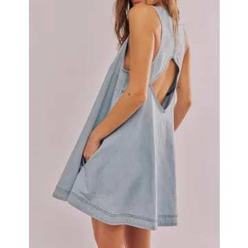 TBETNE Women’s Denim Dress Casual Summer Sleeveless Mini