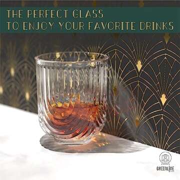 Greenline Goods Art Deco Cocktail Glasses (Set Of 4) Lowball Ribbed Wave Glasses - 12oz Vintage Crys...