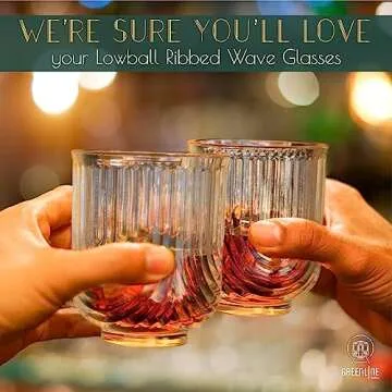 Greenline Goods Art Deco Cocktail Glasses (Set Of 4) Lowball Ribbed Wave Glasses - 12oz Vintage Crystal Glasses Drinking Set - Ripple Aesthetic Tumblers For Drinking - Heavy Base Retro Origami Design