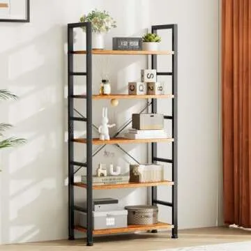 Sweetcrispy Book Shelf, 5 Tier Bookcase, Modern Tall Bookshelf for Garage Kit, CDs, Movies, Industri...