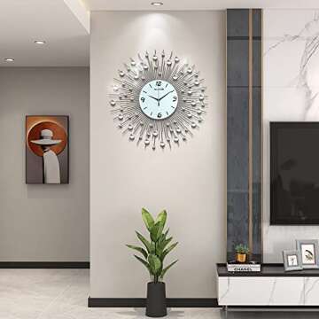 NEOTEND Modern Wall Clock for Living Room Decor Large Bedroom Silent Decorative Wall Watch Metal Qui...