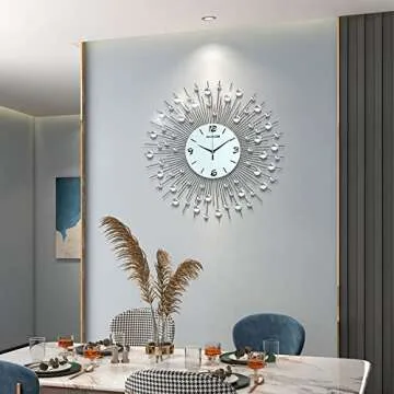 NEOTEND Modern Wall Clock for Living Room Decor Large Bedroom Silent Decorative Wall Watch Metal Quiet Crystal Kitchen Big Office Farmhouse Frameless 25.6 Inch