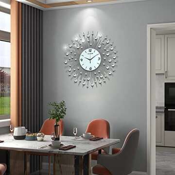 NEOTEND Modern Wall Clock for Living Room Decor Large Bedroom Silent Decorative Wall Watch Metal Quiet Crystal Kitchen Big Office Farmhouse Frameless 25.6 Inch