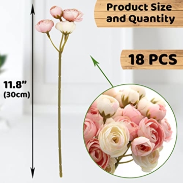 Hananona 18 Pcs Artificial Silk Rose Flowers Persian Ranunculus Bouquet Asian Buttercup,Suitable for Core Decorations,Weddings,Home (Pink, 2)