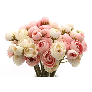 Hananona 18 Pcs Artificial Silk Rose Flowers Persian Ranunculus Bouquet Asian Buttercup,Suitable for Core Decorations,Weddings,Home (Pink, 2)