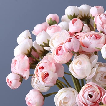 Hananona 18 Pcs Artificial Silk Rose Flowers Persian Ranunculus Bouquet Asian Buttercup,Suitable for Core Decorations,Weddings,Home (Pink, 2)