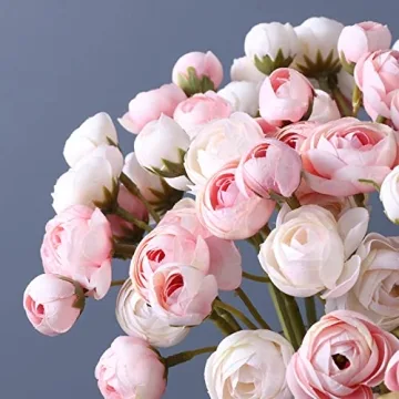 Hananona 18 Pcs Artificial Silk Rose Flowers Persian Ranunculus Bouquet Asian Buttercup,Suitable for Core Decorations,Weddings,Home (Pink, 2)