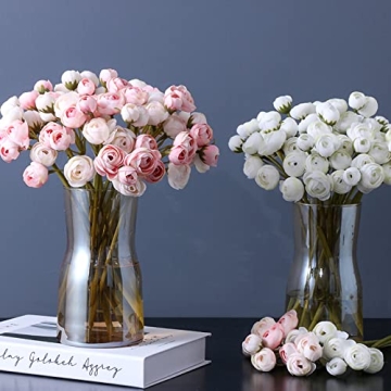 Hananona 18 Pcs Artificial Silk Rose Flowers Persian Ranunculus Bouquet Asian Buttercup,Suitable for Core Decorations,Weddings,Home (Pink, 2)