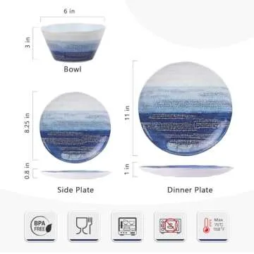 Artworld 12PC Melamine Dinnerware Set for Outdoor Dining