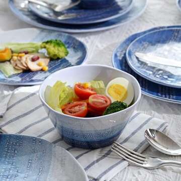 Artworld Blue Stripes Gradient 12PCs Melamine Dinnerware Sets,Outdoor Dinnerware for RV, Camping and Other Outside Scenes, Lightweight,Nonbreakable,Dishwasher Safe