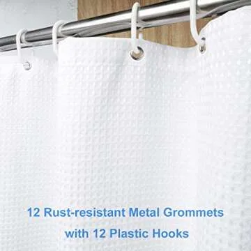 78 inch Shower Curtain, Waffle Weave Fabric Shower Curtain, Long Shower Cutarin with 12 Hooks, 230 GSM Heavy Duty，Water Repellent, Hotel Luxury Spa, 72x78 inch