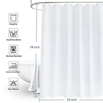 78 inch Shower Curtain, Waffle Weave Fabric Shower Curtain, Long Shower Cutarin with 12 Hooks, 230 GSM Heavy Duty，Water Repellent, Hotel Luxury Spa, 72x78 inch