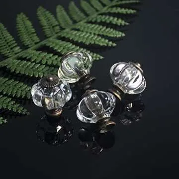 IEIK Acrylic Pumpkin Knobs, Clear Cabinet knobs Set of 10 Vintage Decorative Handles Pulls for Doors, Closet, Drawers, Dresser, Cupboard, Kitchen Furniture or Kids Room