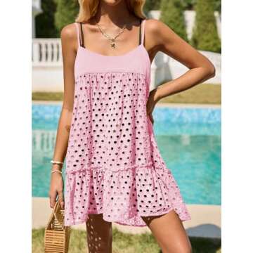 Saodimallsu Womens Crochet Cover Up Summer Spaghetti Strap Hollow Out Fringe Tie Back Beach Coverup ...