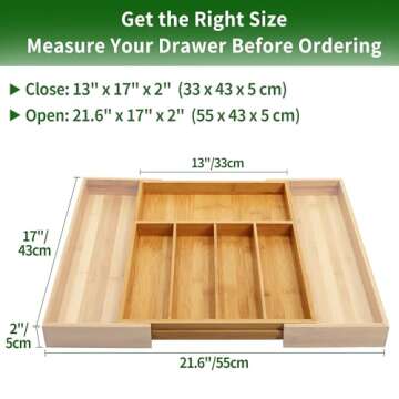 VaeFae Bamboo Drawer Organizer - Expandable Cutlery Tray