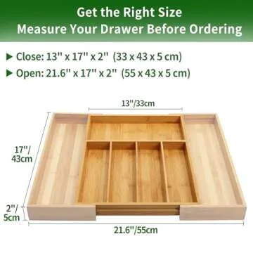 VaeFae Bamboo Drawer Organizer - Expandable Cutlery Tray