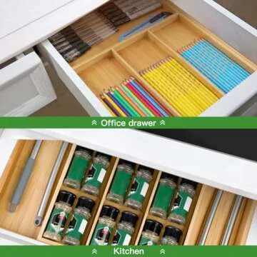 VaeFae Bamboo Drawer Organizer - Expandable Cutlery Tray