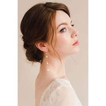 Baroque Pearl 18K Gold Hoop Drop Dangle Earrings for Women Long Snake Chain Dainty Bridal Earrings for Wedding