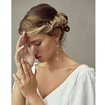 Baroque Pearl 18K Gold Hoop Drop Dangle Earrings for Women Long Snake Chain Dainty Bridal Earrings for Wedding