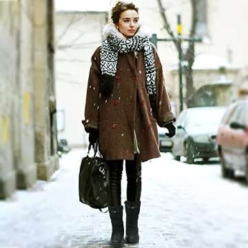 HYPOCRUTE Women's Warm Snow Boots with Fur Lined Black and White Wide Winter Boots Water-resistant Mid Calf Boots for Hiking,Working,Outdoors