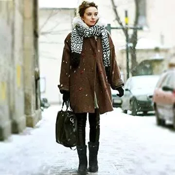 HYPOCRUTE Women's Warm Snow Boots with Fur Lined Black and White Wide Winter Boots Water-resistant Mid Calf Boots for Hiking,Working,Outdoors