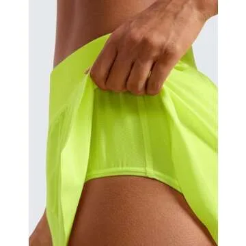 CRZ YOGA Mid Waisted Dolphin Athletic Shorts for Women 4" Lightweight High Split for Gym Workout with Liner Quick Dry Neon Yellow XX-Small