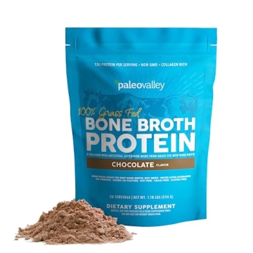 Paleovalley 100% Grass Fed Bone Broth Protein Powder - Chocolate - Rich in Collagen for Hair, Skin, ...