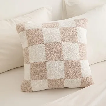 Soft Khaki Checkerboard Pillow Cover Set for Cozy Home