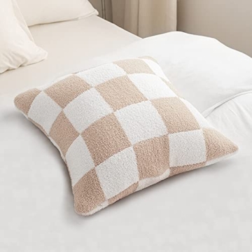 Soft Khaki Checkerboard Pillow Cover Set for Cozy Home